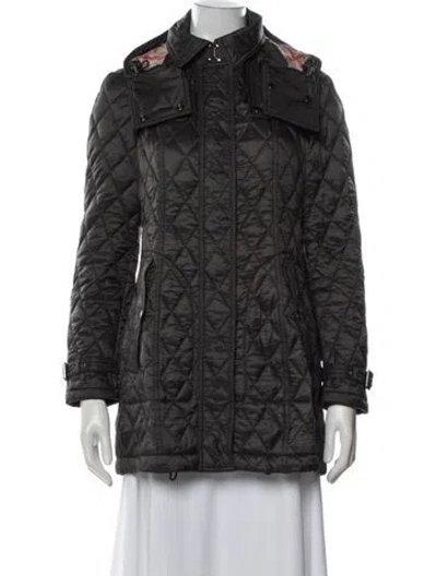 Pre-owned Burberry Nylon Houndstooth Print Down Coat In Gray