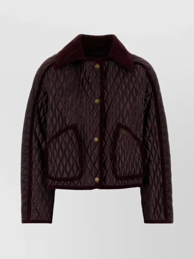 Burberry Nylon Jacket With Collared Neck And Pockets In Brown
