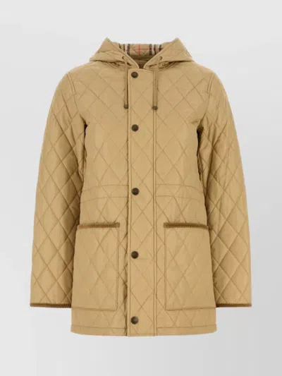 Burberry Nylon Jacket With Front Pockets And Hood In Neutral