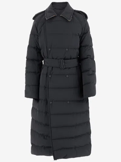 Burberry Nylon Long Down Jacket In Gray