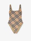 Burberry Scoop Neckline Sleeveless Checkered Beach Bodysuit In Sand