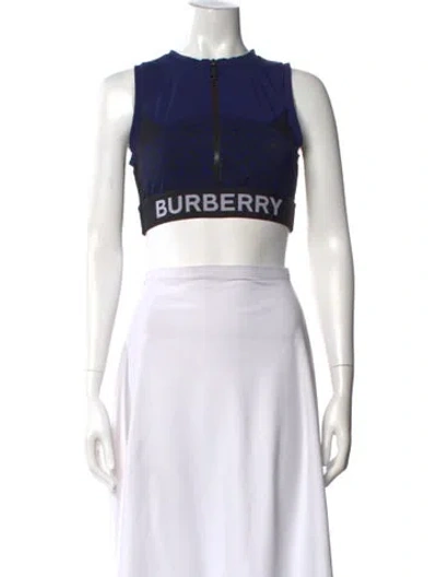 Pre-owned Burberry Nylon Patterned Sports Bra In Blue