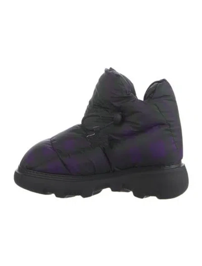 Pre-owned Burberry Nylon Plaid Print Boots In Black/purple