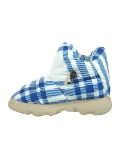 Pre-owned Burberry Nylon Plaid Print Boots In Blue
