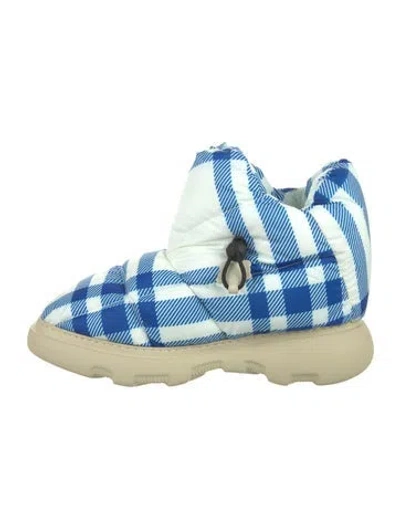Pre-owned Burberry Nylon Plaid Print Boots In Blue