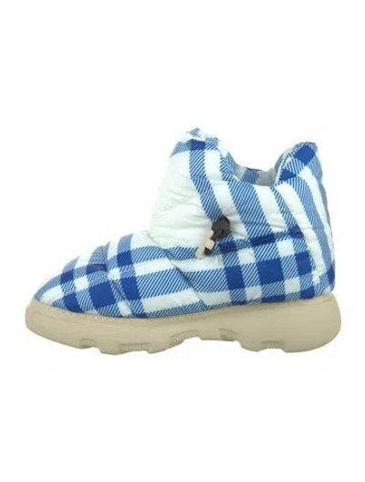Pre-owned Burberry Nylon Plaid Print Boots In Blue