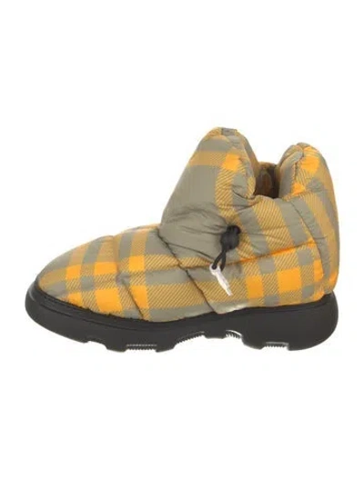Pre-owned Burberry Nylon Plaid Print Boots In Green