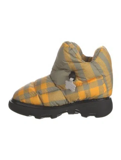 Pre-owned Burberry Nylon Plaid Print Boots In Yellow