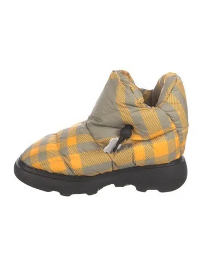Pre-owned Burberry Nylon Plaid Print Chelsea Boots In Yellow