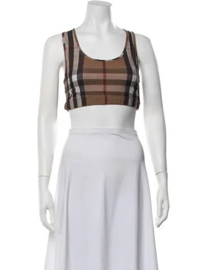 Pre-owned Burberry Nylon Plaid Print Crop Top In Neutrals