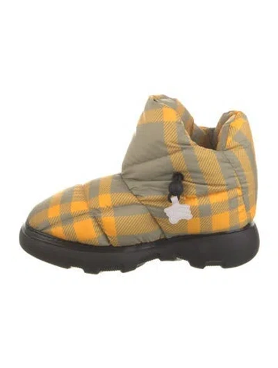 Pre-owned Burberry Nylon Plaid Print Hiking Boots W/ Tags In Yellow