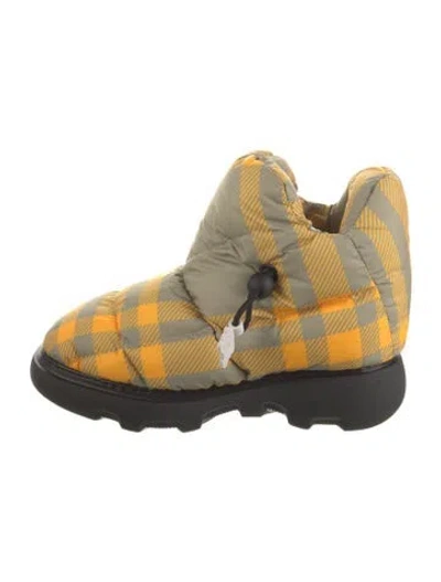 Pre-owned Burberry Nylon Plaid Print Hiking Boots W/ Tags In Yellow