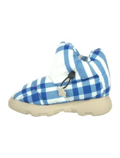 Pre-owned Burberry Nylon Plaid Print Lace-up Boots In Blue