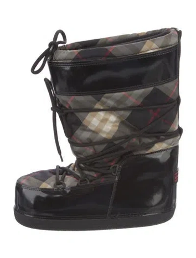 Pre-owned Burberry Nylon Plaid Print Lace-up Boots In Neutral