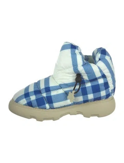 Pre-owned Burberry Nylon Plaid Print Rain Boots In Blue