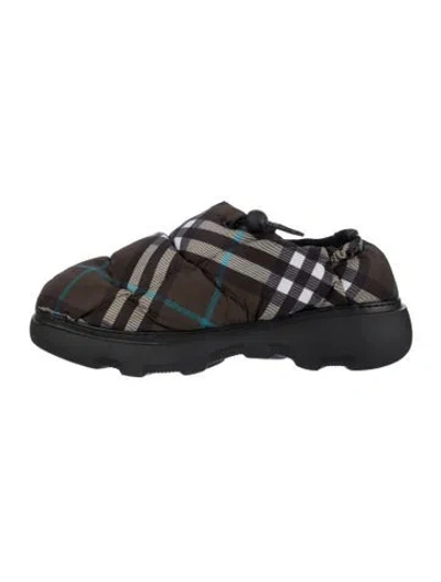 Pre-owned Burberry Nylon Plaid Print Slippers In Black