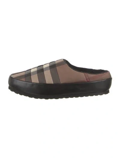 Pre-owned Burberry Nylon Plaid Print Slippers In Brown