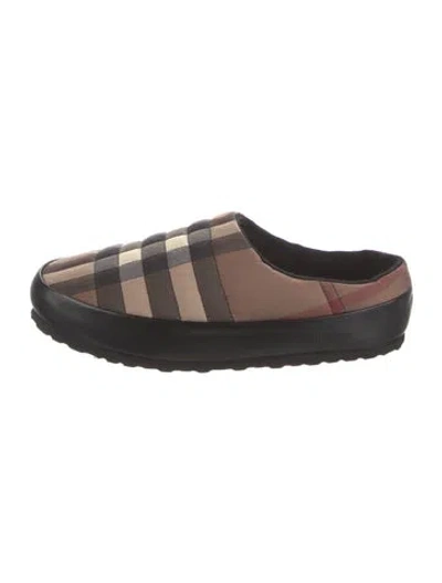 Pre-owned Burberry Nylon Plaid Print Slippers In Brown