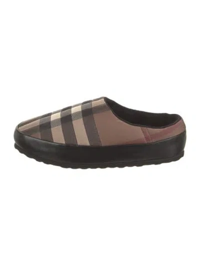 Pre-owned Burberry Nylon Plaid Print Slippers W/ Tags In Brown