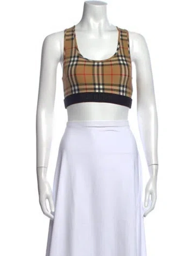 Pre-owned Burberry Nylon Plaid Print Sports Bra In Neutral