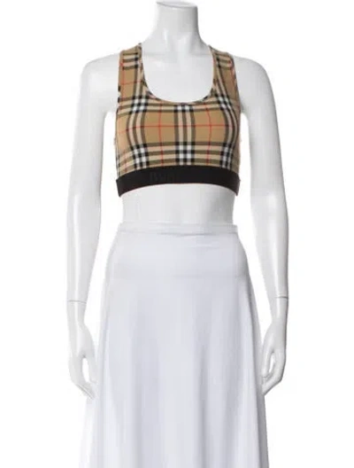 Pre-owned Burberry Nylon Plaid Print Sports Bra In Neutral