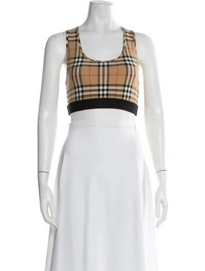 Pre-owned Burberry Nylon Plaid Print Sports Bra In Neutral
