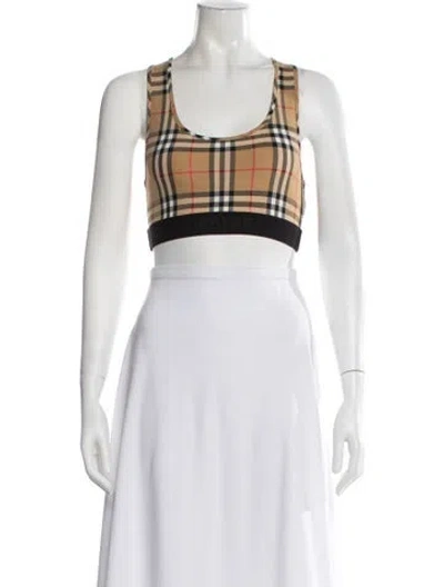 Pre-owned Burberry Nylon Plaid Print Sports Bra In Neutral
