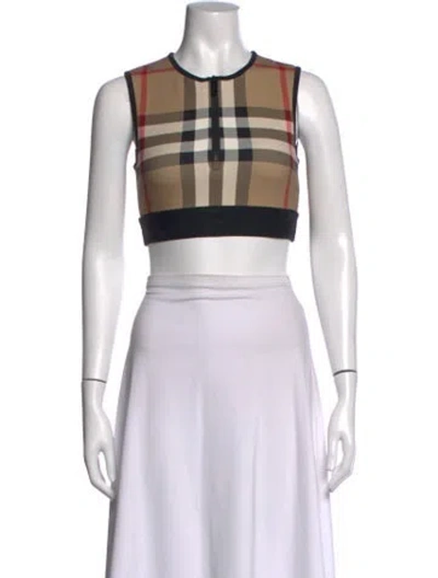 Pre-owned Burberry Nylon Plaid Print Sports Bra In Neutrals