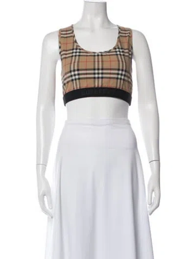 Pre-owned Burberry Nylon Plaid Print Sports Bra W/ Tags In Multicolor