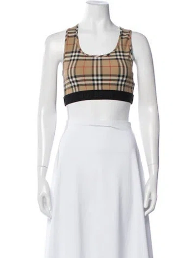 Pre-owned Burberry Nylon Plaid Print Sports Bra In White