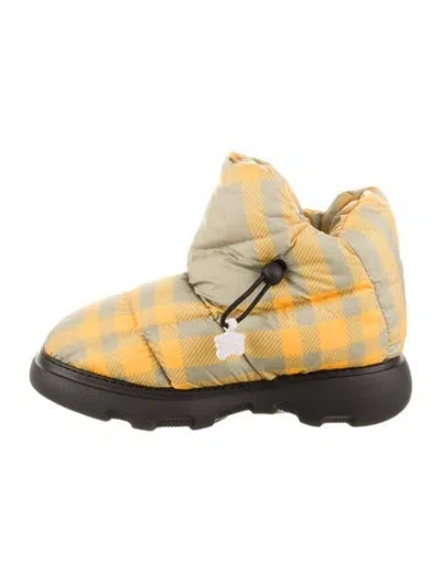 Pre-owned Burberry Nylon Printed Lace-up Boots W/ Tags In Yellow