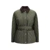 Burberry Quilted Nylon Jacket With Belt In Green