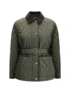 Burberry Quilted Nylon Jacket With Belt In Green