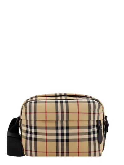Burberry Nylon Shoulder Bag With Check Motif In Brown