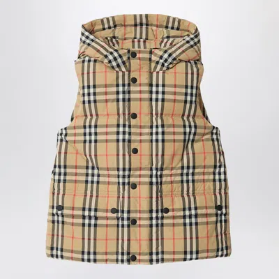 BURBERRY NYLON SLEEVELESS DOWN JACKET WITH CHECK MOTIF