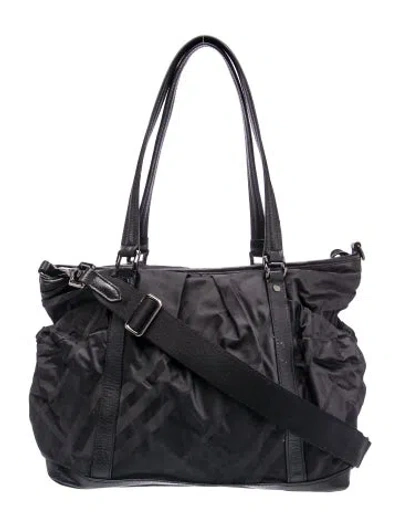 Pre-owned Burberry Nylon Tonal Super Nova Check Diaper Bag Tote Large In Black