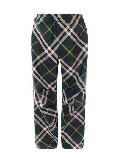 Burberry Nylon Trouser With  Check Print In Black