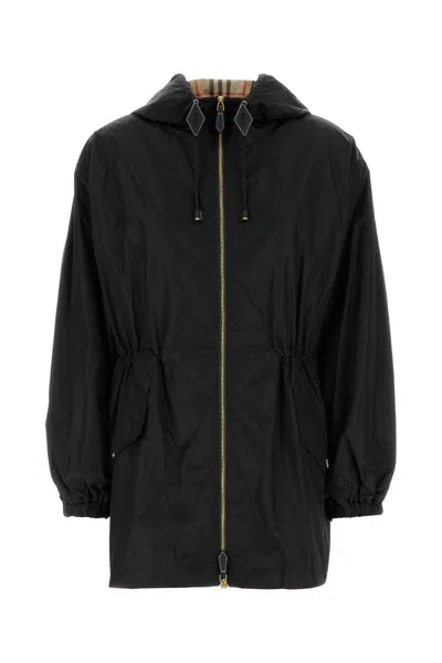Burberry Nylon Windbreaker Raincoat In Black
