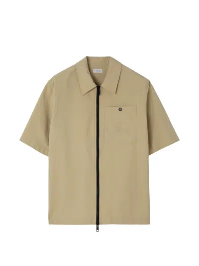 Burberry Nylon Shirt Short Sleeves Collared Chest Pocket In Neutral