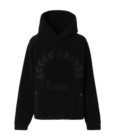 Burberry Oak Leaf Crest Embroidered Fleece Hoodie In Black