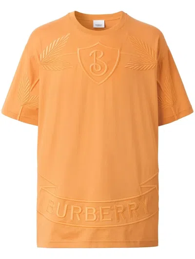 Burberry Logo-embroidered Cotton-jersey T-shirt In Orange