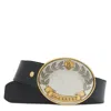 Burberry Oak Leaf Crest Leather Belt In Black