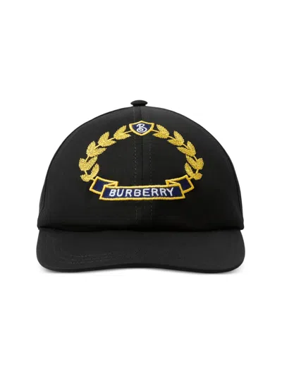 Burberry Oak Leaf Crest Embroidered Cotton Baseball Cap In Black