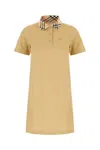 Burberry Cotton Polo-style Dress With Check Collar In Neutral