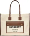 Shop Burberry Off-white & Tan Medium Freya Tote In Natural/tan