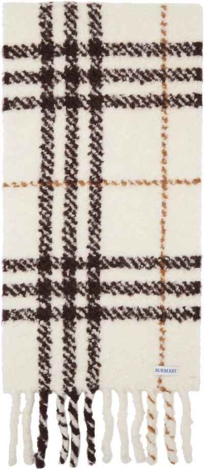 Burberry Off-white Check Alpaca Wool Blend Bouclé Scarf