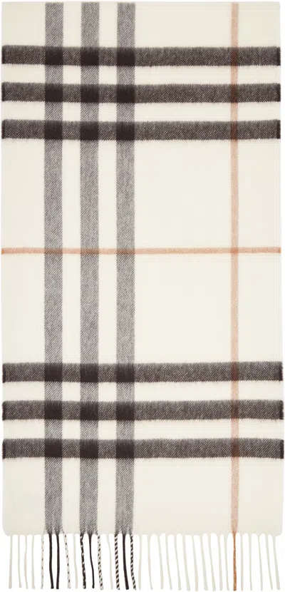 Burberry Off-white Check Cashmere Scarf In Neutral