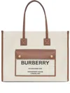 Burberry Women Two-tone Leather And Canvas Medium Freya Shopping In Off White