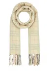 Burberry Cashmere Scarf With Embroidered Checkered Pattern And Fringed Edges In Multicolor
