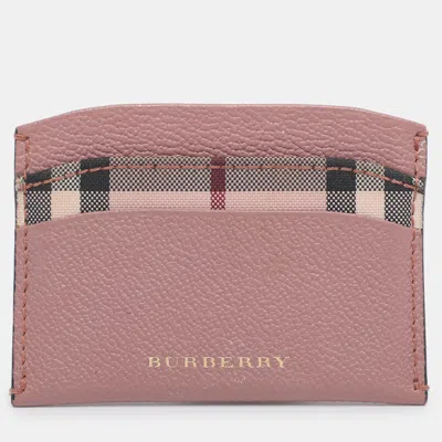 Pre-owned Burberry Old Rose Canvas And Leather Card Holder In Pink